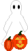 A little ghost with a pumpkin and a jack o' lantern!