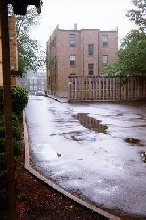 Front parking lot and driveway in summer