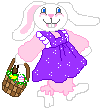 White bunny with basket of goodies
