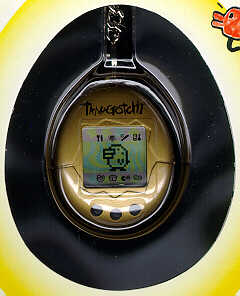 Gold Tamagotchi with logo